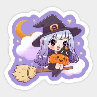 Chibi Girl Witch Halloween Costume Sticker